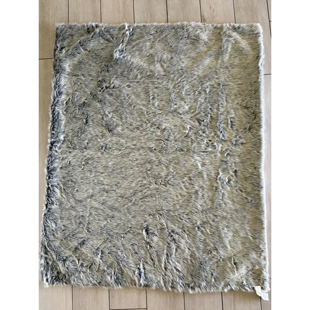 POTTERY BARN Stewart Plaid Faux Fur Back Throw 60